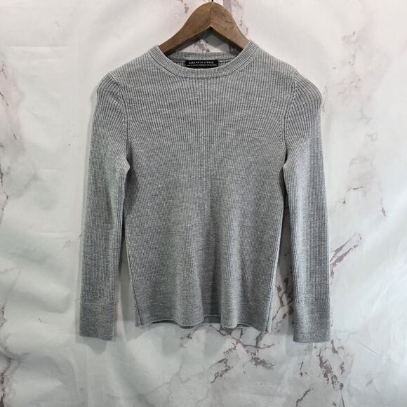 Saks Fifth Avenue Sweater Womens Small Light Gray Merino Wool Ribbed Crewneck - Picture 1 of 10